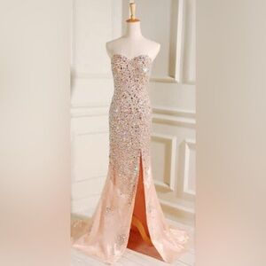 070 Elegant Strapless Sequin Gown